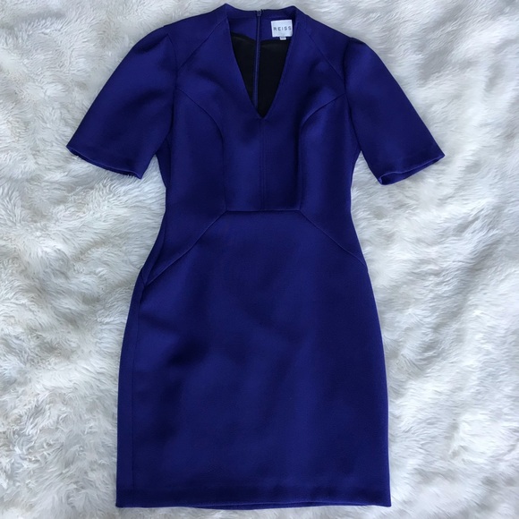 Reiss Hailie V-Neck Cobalt Blue Dress - Size 6 - Picture 3 of 8